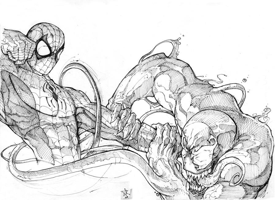 venom vs spider man spiderman drawing carnage fighting comic deviantart drawings nicholaskole spidey fire sketch marvel pencil anti comics omg